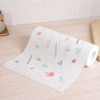 Disposable Kitchen Paper Lazy Cloth Oversized Roll Thickened Non-woven Fabric Household Dry and Wet Dual-purpose Dishwashing - Magic Brush