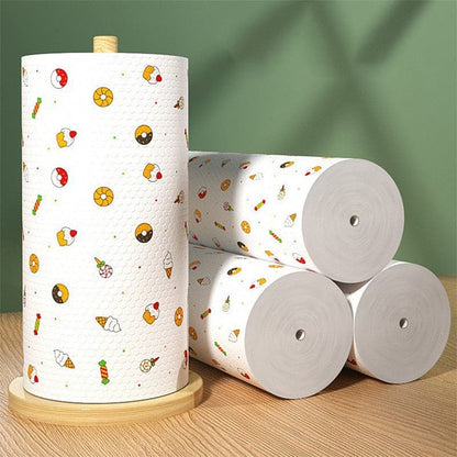 Disposable Kitchen Paper Lazy Cloth Oversized Roll Thickened Non-woven Fabric Household Dry and Wet Dual-purpose Dishwashing - Magic Brush