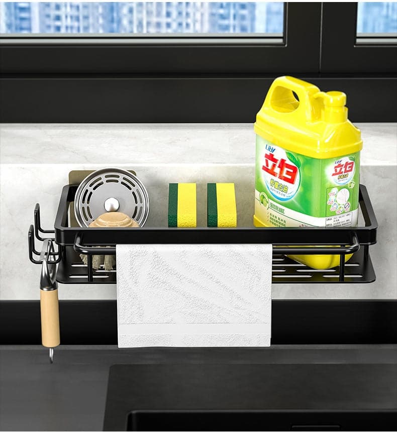 Space Aluminum Kitchen Storage Rack Sink Drain Rack Sponge Organizer Hanging Soap Drainer Shelf Basket Bathroom Shampoo Shelves - Magic Brush