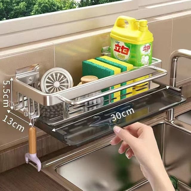 Space Aluminum Kitchen Storage Rack Sink Drain Rack Sponge Organizer Hanging Soap Drainer Shelf Basket Bathroom Shampoo Shelves - Magic Brush