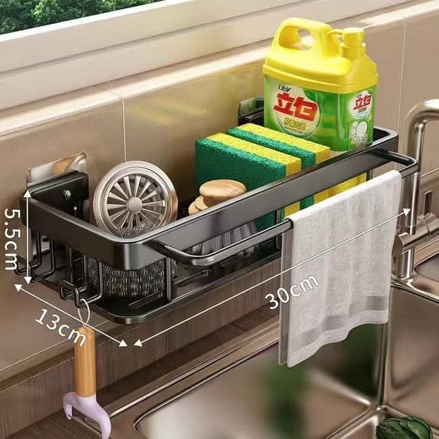 Space Aluminum Kitchen Storage Rack Sink Drain Rack Sponge Organizer Hanging Soap Drainer Shelf Basket Bathroom Shampoo Shelves - Magic Brush