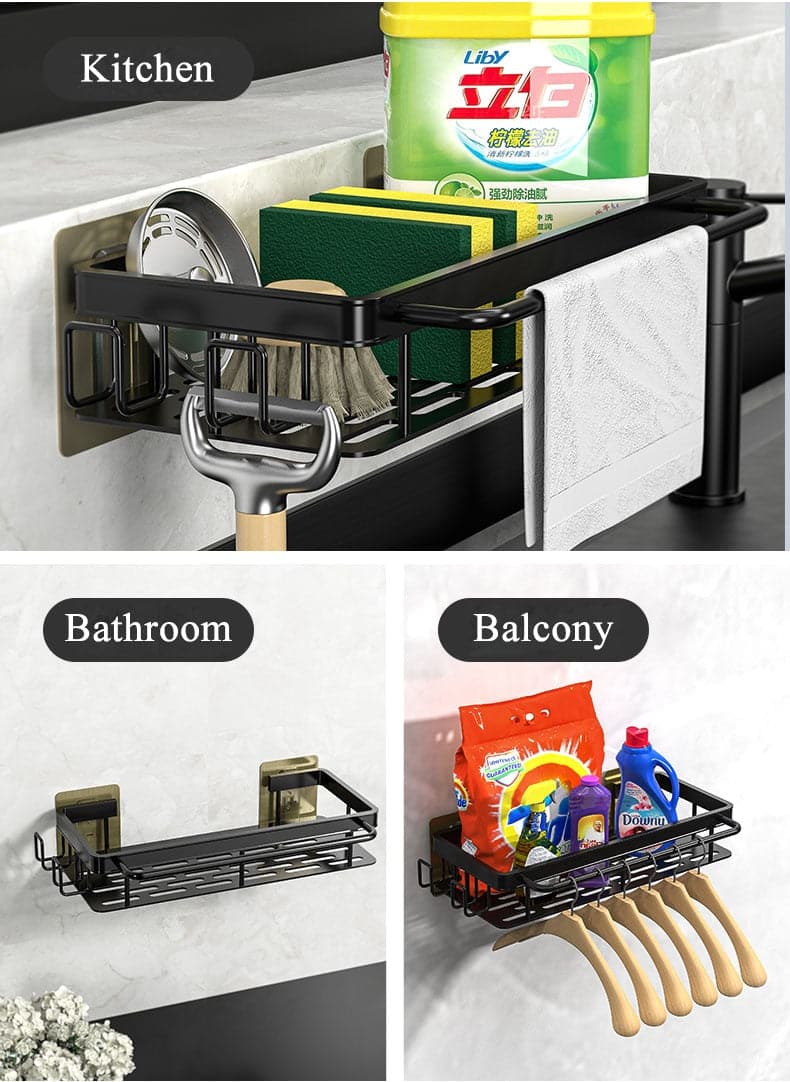 Space Aluminum Kitchen Storage Rack Sink Drain Rack Sponge Organizer Hanging Soap Drainer Shelf Basket Bathroom Shampoo Shelves - Magic Brush