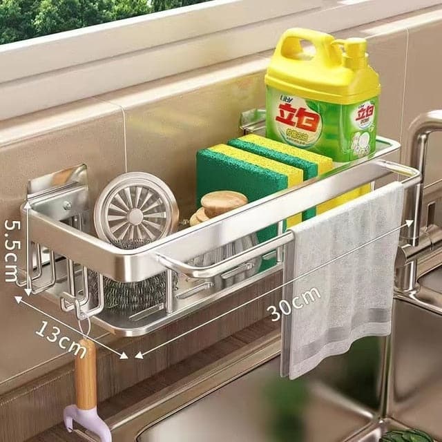 Space Aluminum Kitchen Storage Rack Sink Drain Rack Sponge Organizer Hanging Soap Drainer Shelf Basket Bathroom Shampoo Shelves - Magic Brush